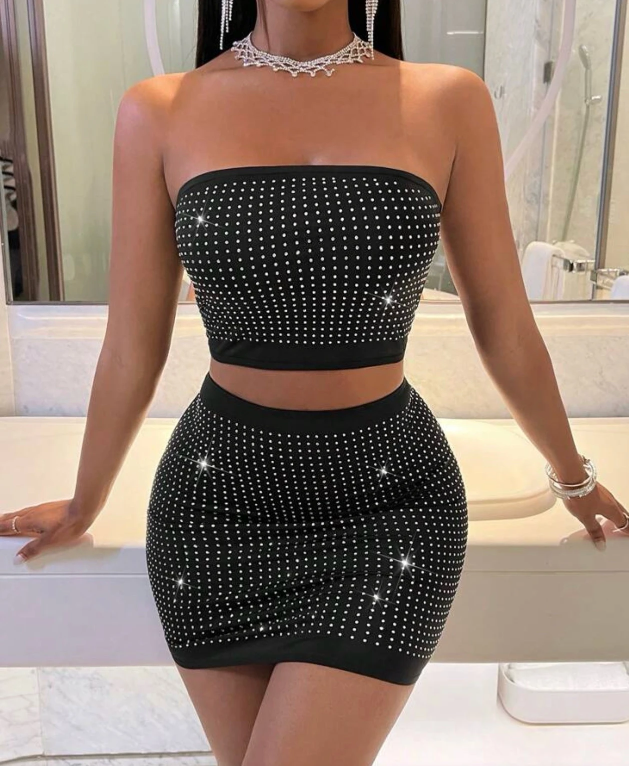 Conjunto Falda y Top brillos