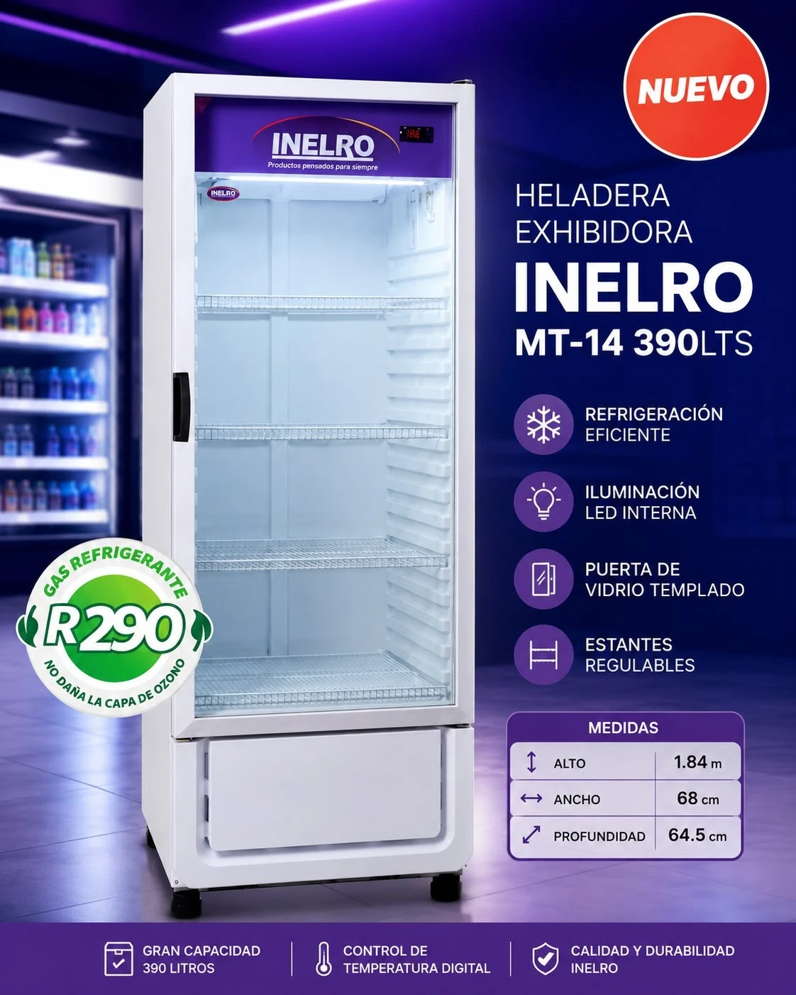 Exhibidor INELRO Vertical MT-14 390Lts. Blanco