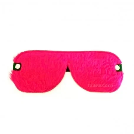 Antifaz Ciego de Cuero Con Peluche Rosa Chicle