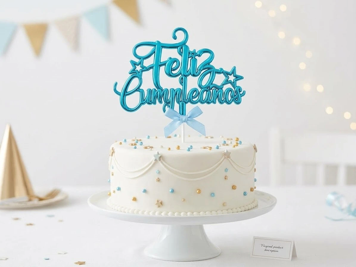Cake Topper metalizado "Feliz Cumpleaños" estrellas 