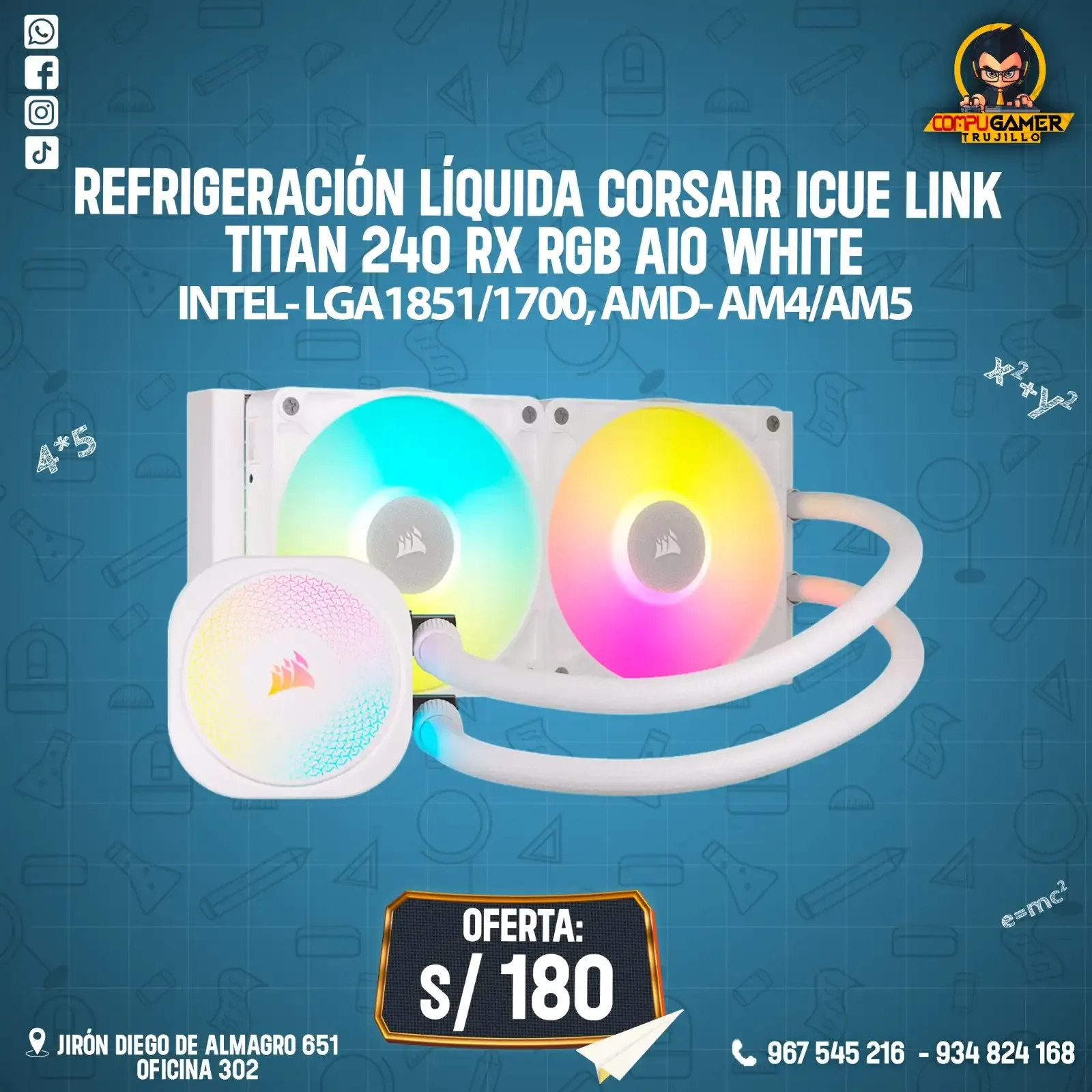 REFRIGERACIÓN LÍQUIDA CORSAIR ICUE LINK TITAN 240 RX RGB AIO WHITE