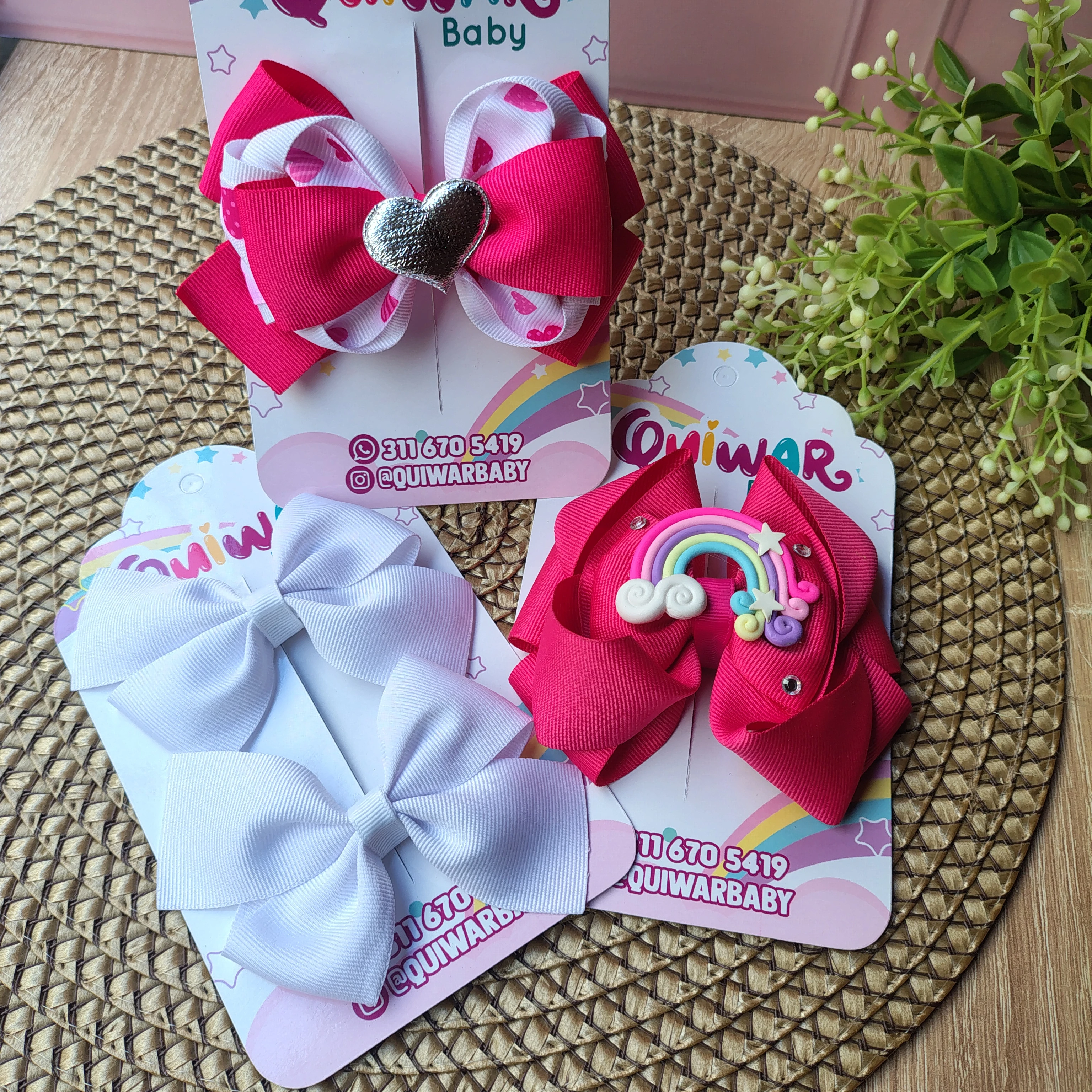 Set Dulces momentos Fucsia y blanco con apliques de corazon y arcoiris