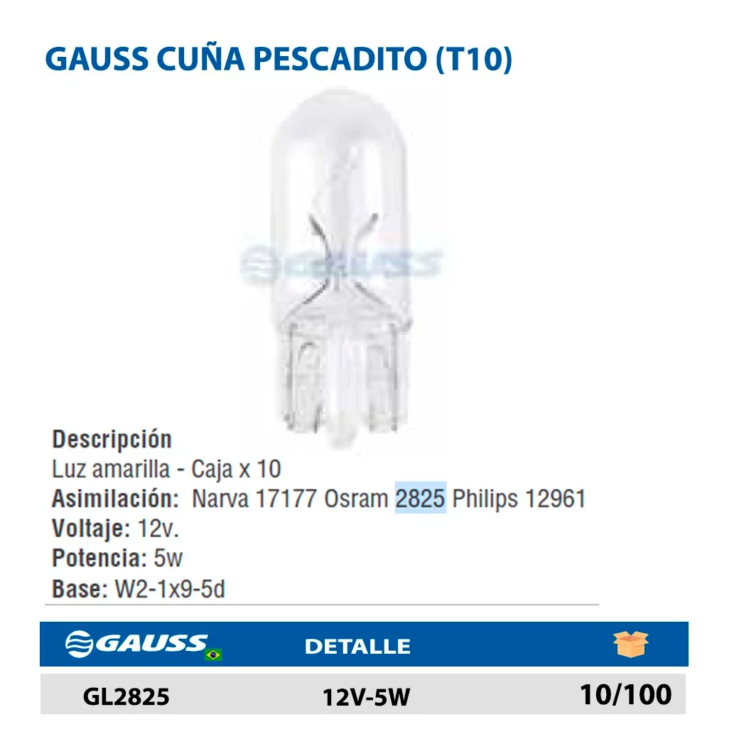 GAUSS CUÑA PESCADITO (T10) 12V-5W