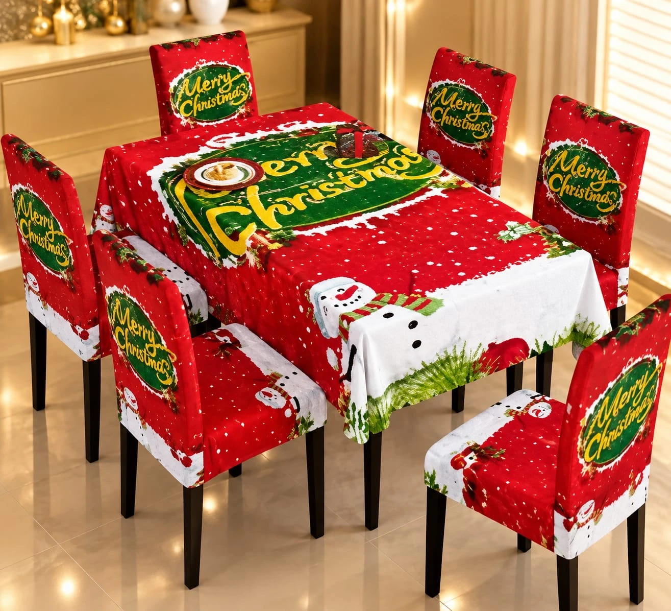 JUEGO NAVIDEÑO PARA MESA Y SILLAS