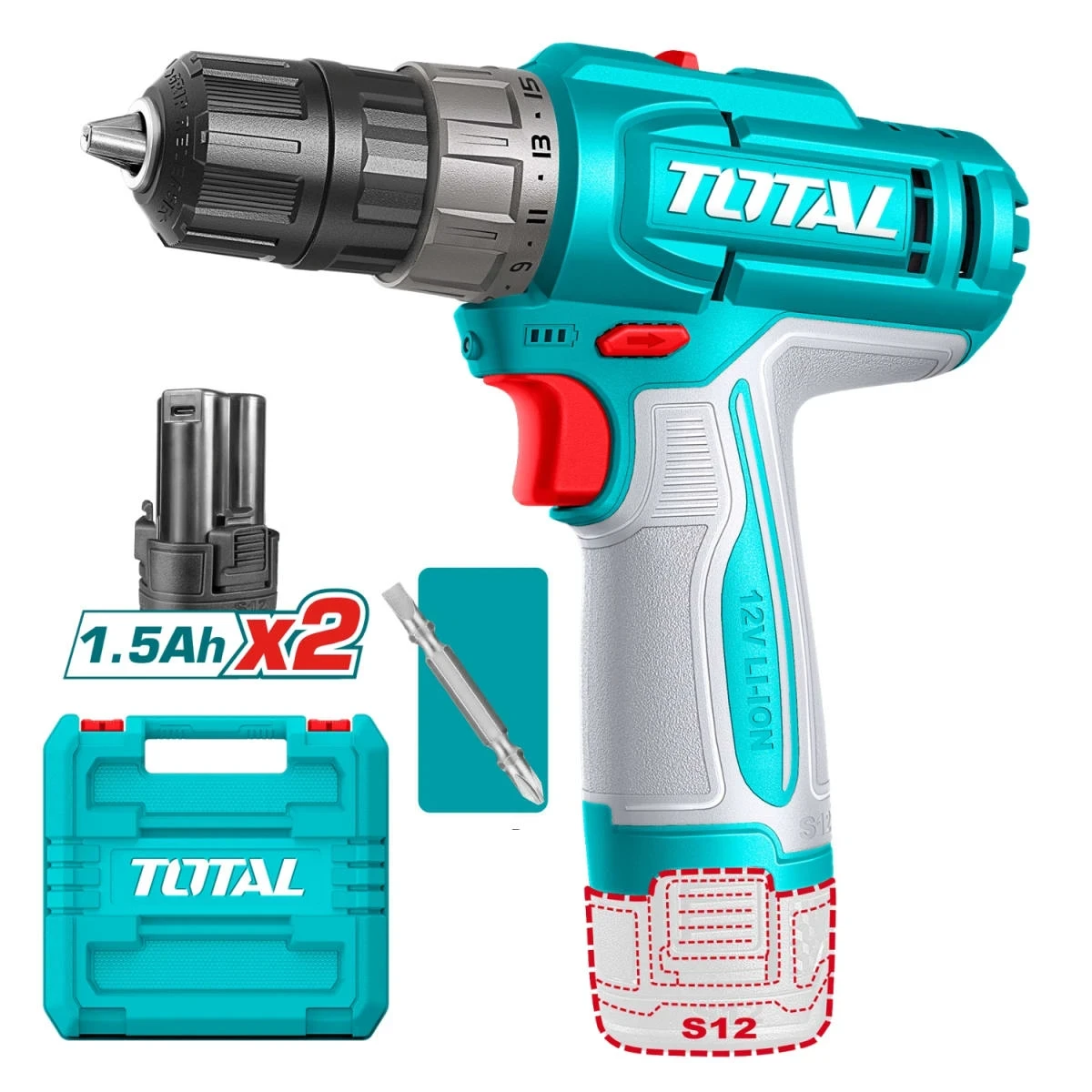 TDLI12206 Taladro atornillador 12v 20nm + 2 batería tipo c total