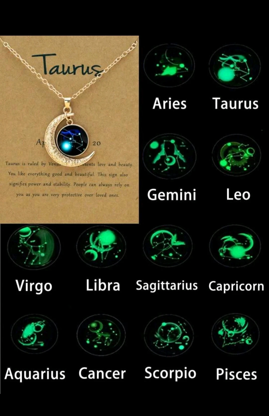 Collar signos zodiacales/ Tarjeta dedicatoria 9