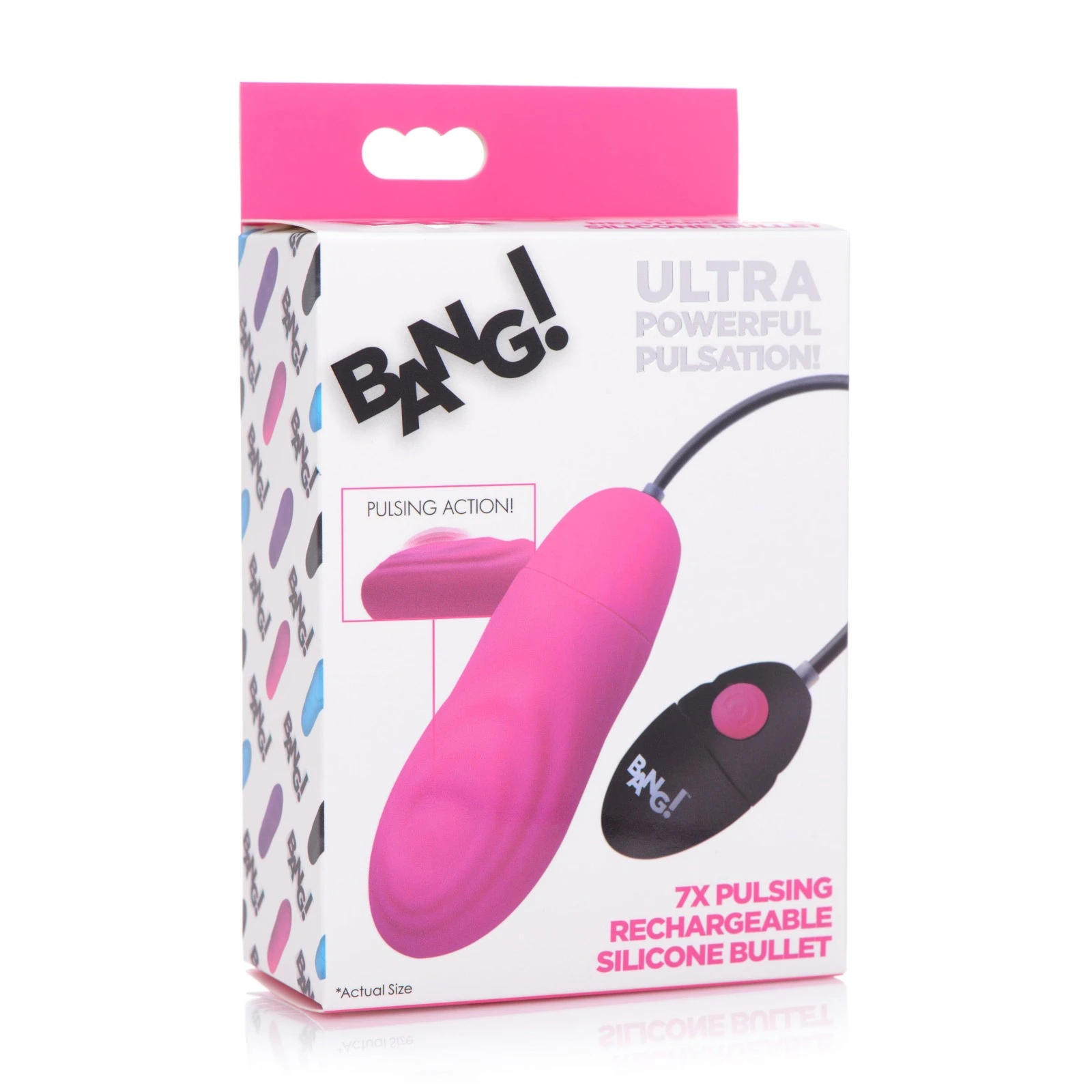 BANG! 7X PULSING RECHARGEABLE SILICONE BULLET – PINK