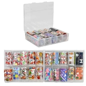 DECORACION PARA UNAS PAPEL FOIL "NAVIDENO" 10 ESPACIOS CAJA DE PLASTICO