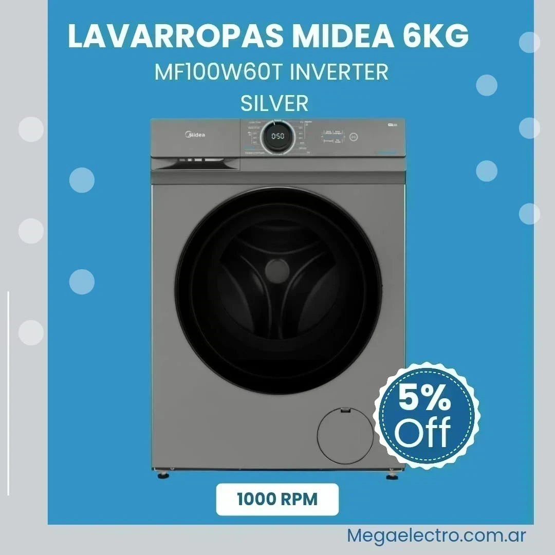LAVARROPAS MIDEA 6KG SILVER 1000RPM MF100W60T 
