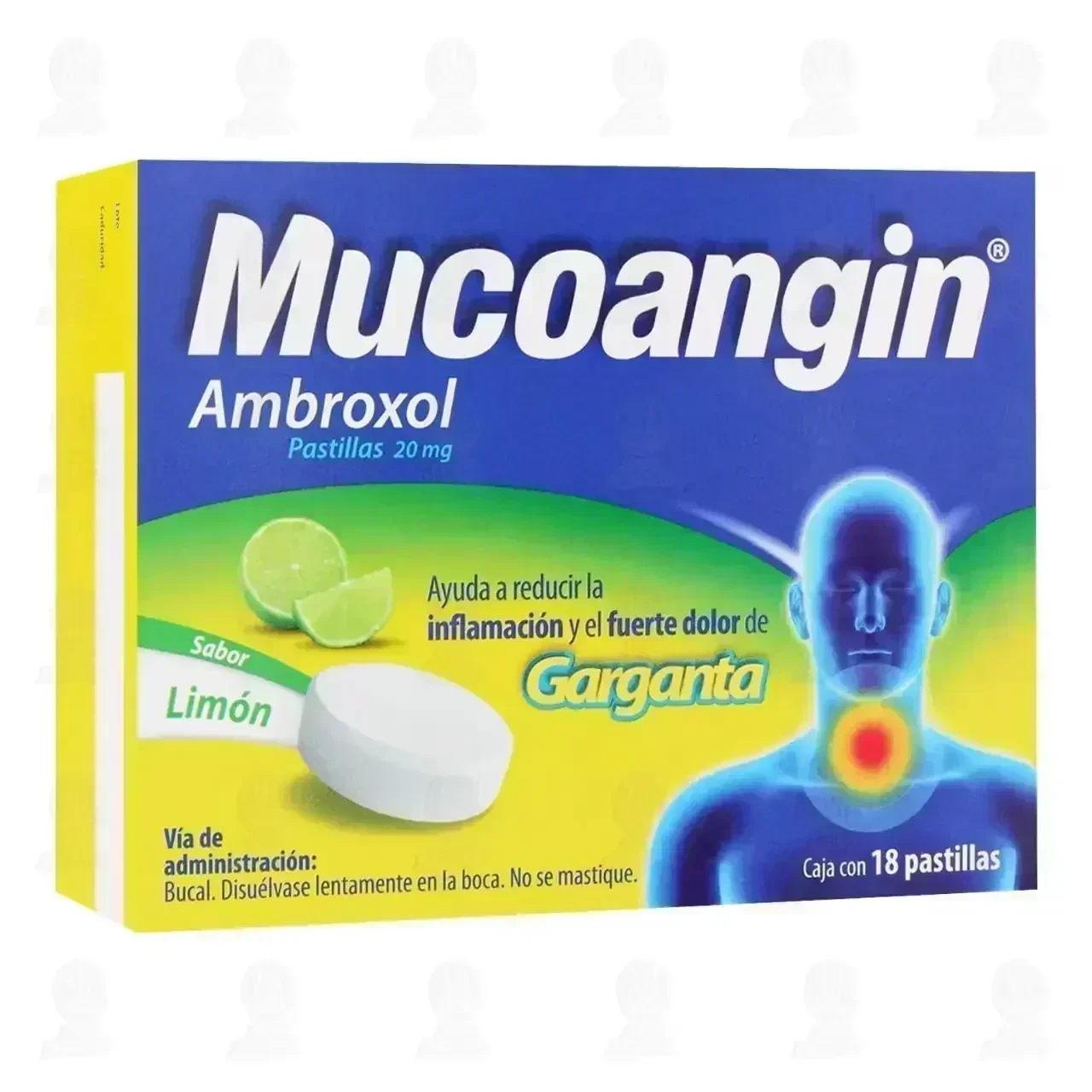 Mucoangin 20 mg Sabor Limón, 18 Pastillas
