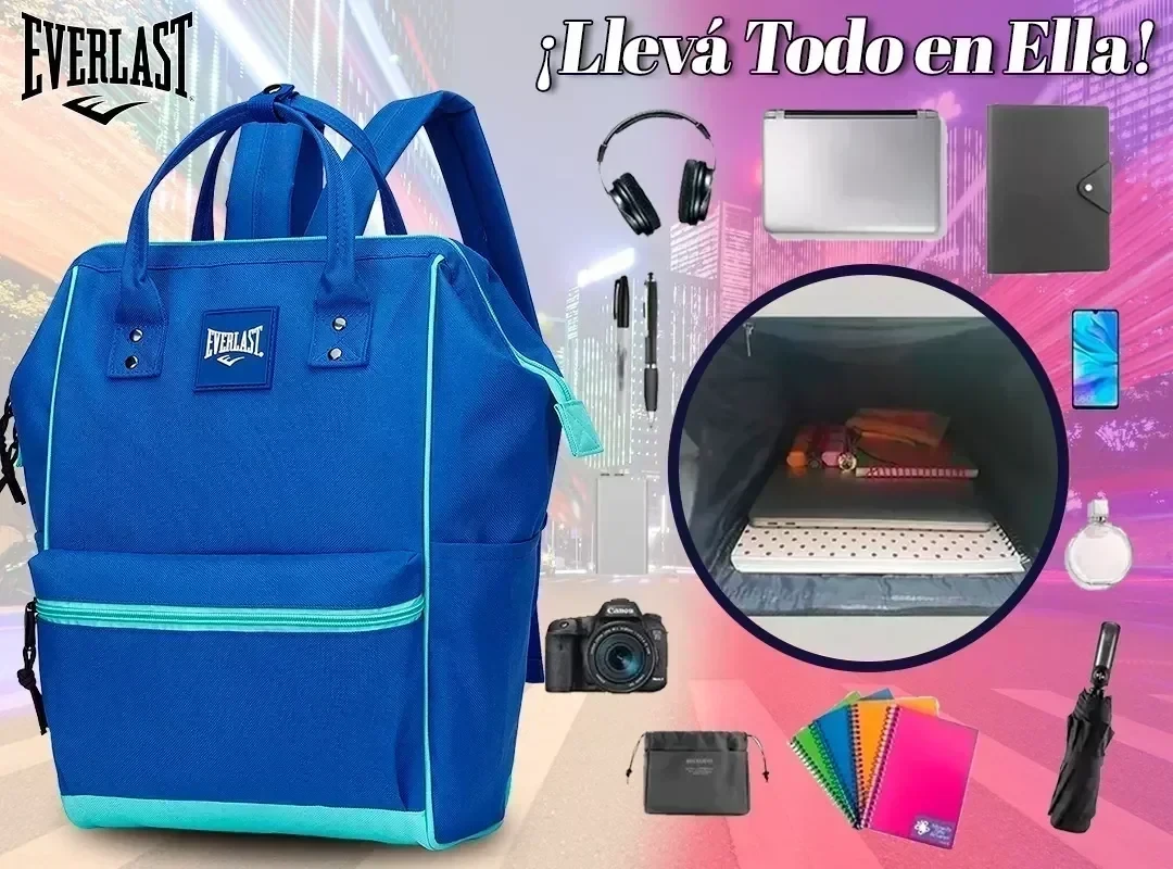 Mochila Cartera Dama Everlast Boca De Pez Urbana Anti Robo AZUL Y VERDE 3