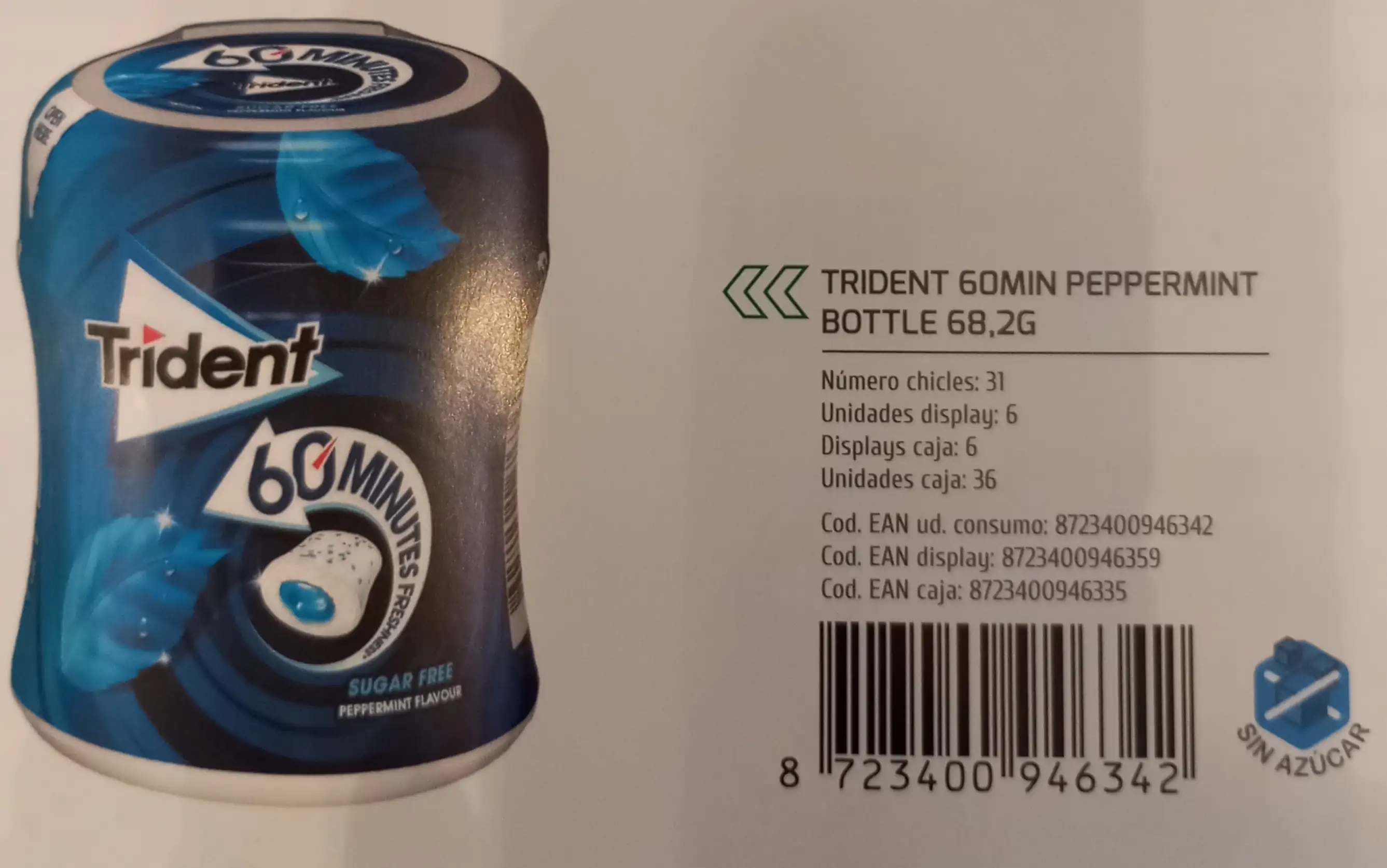 TRIDENT 60 MIN PEPPERMINT BOTE