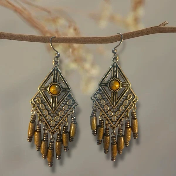 Pendientes Bohemios con Flecos de madera