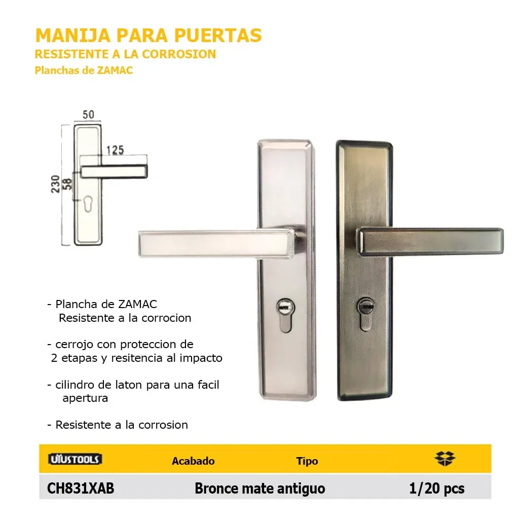 CHAPA MANIJA UYUST 831 BRONCE MATE ANTIGUO 