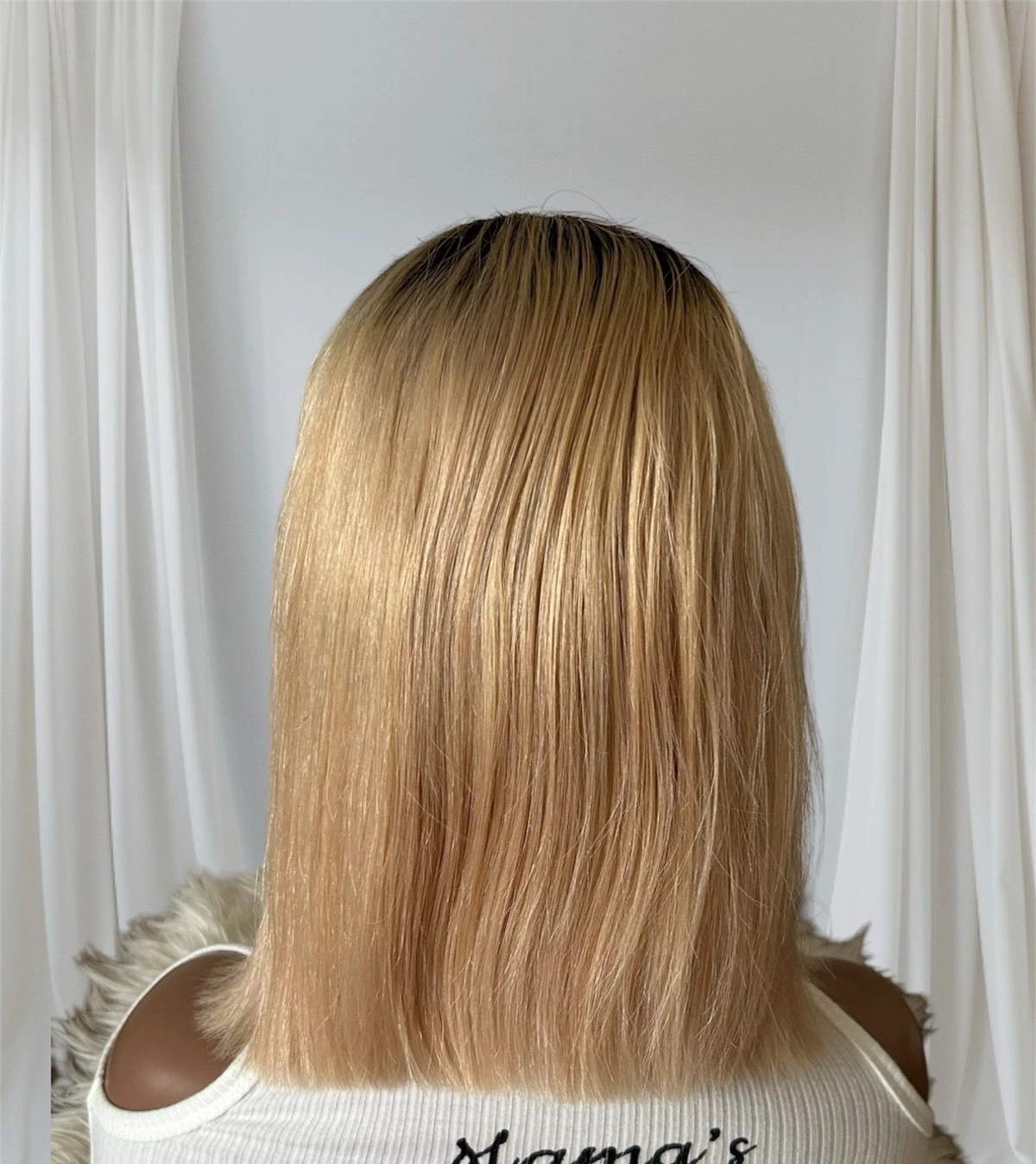 Peluca de cabello humano con flequillo , 12 pulgadas, frontal lace 13x5, 180% de densidad  3
