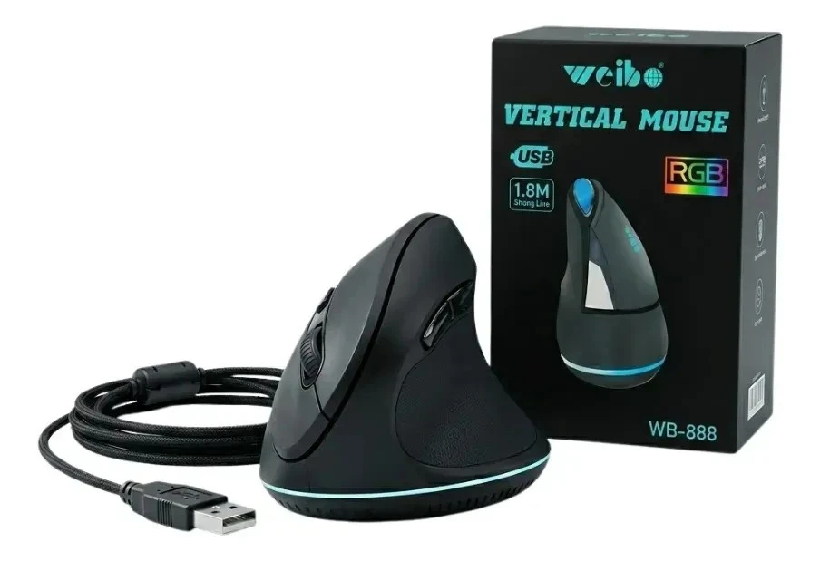 Mouse Ergonómico Vertical USB con Iluminación RGB Weibo WB-888 | Electrónica Joma