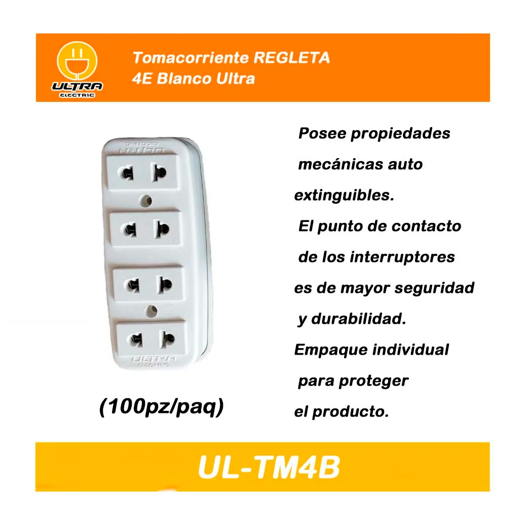 Tomacorriente REGLETA 4E Blanco Ultra 15A 250V