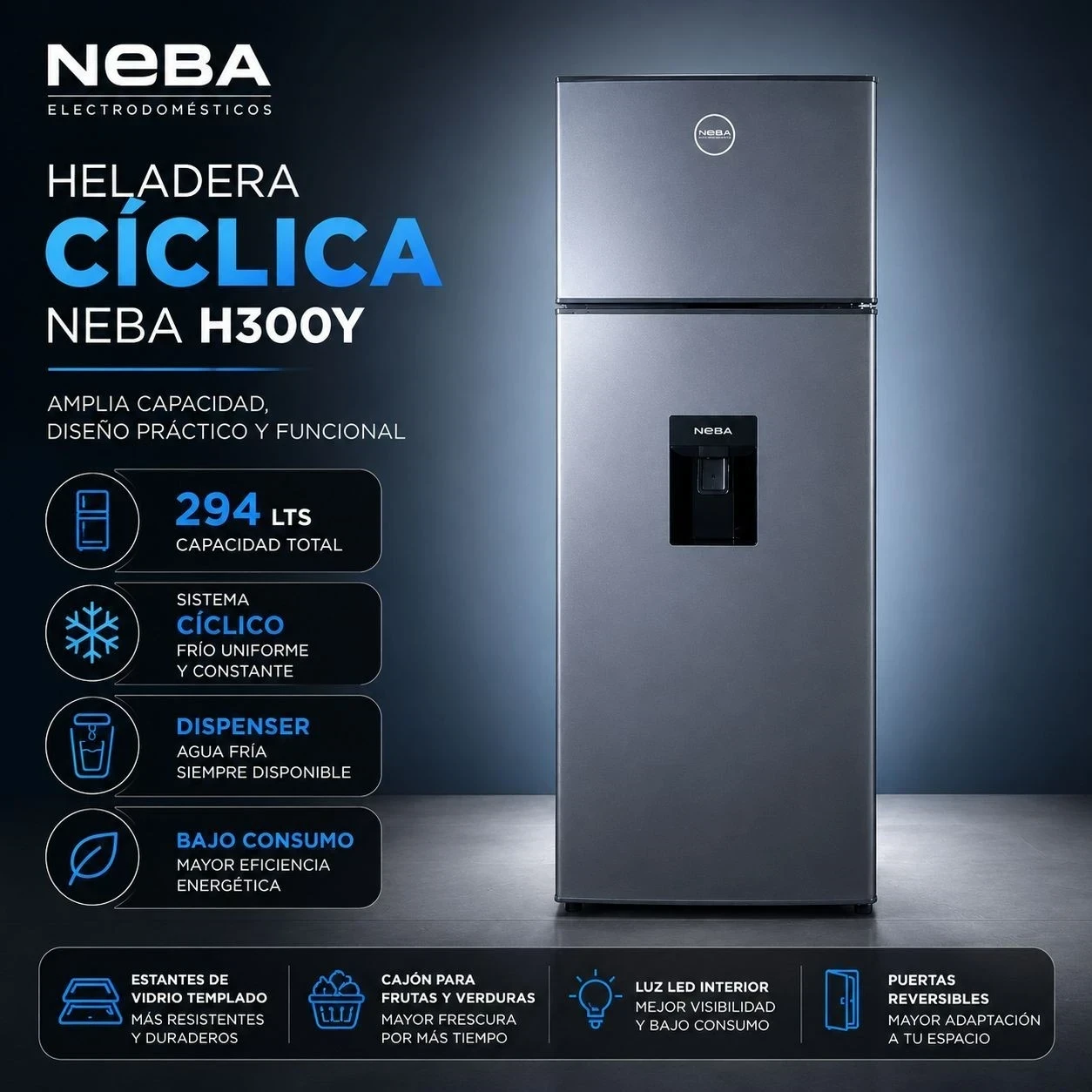 Heladera Neba c/ Dispenser 294 Litros Color Acero