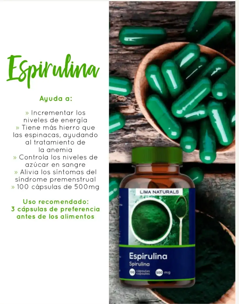 Espirulina 100 capsulas 500mg LN
