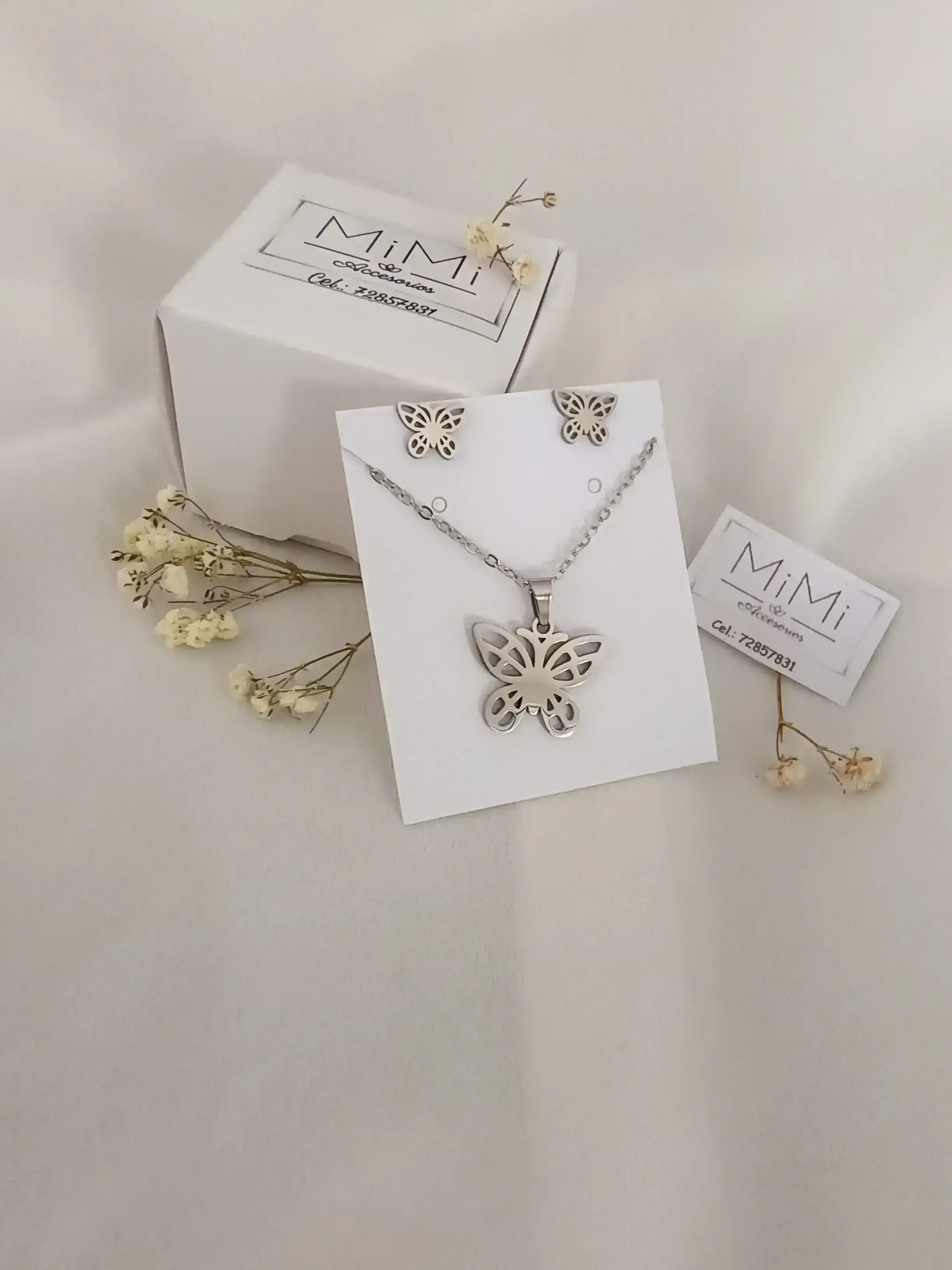 Juego de joyas en acero inoxidable mariposa