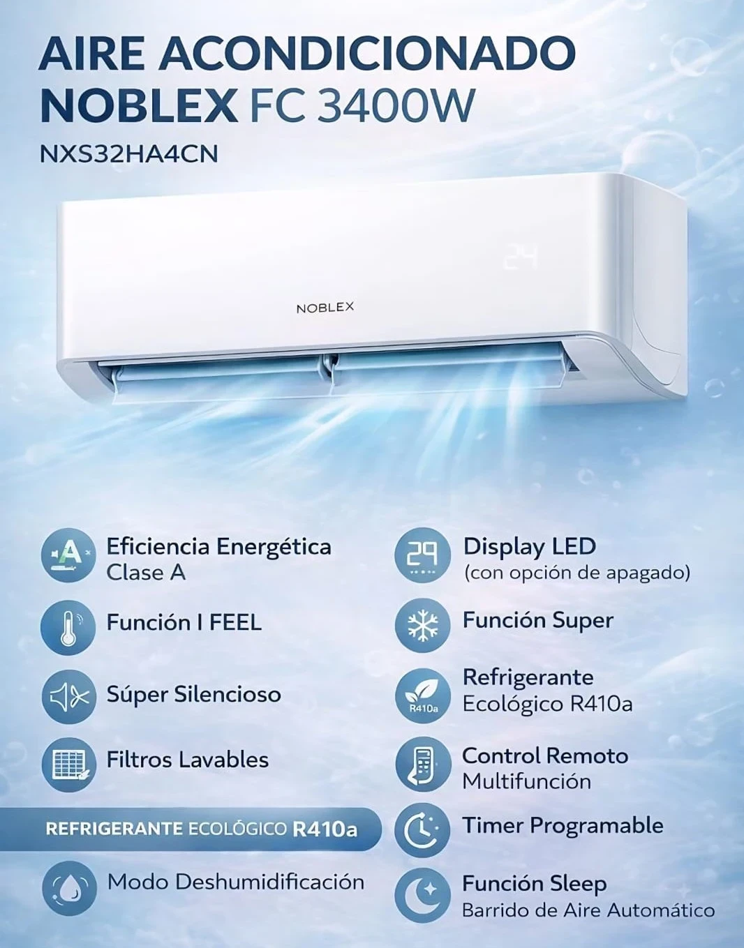 AIRE ACONDICIONADO NOBLEX 3400W