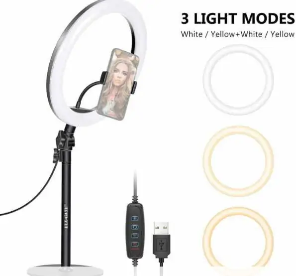 Aro Luz LED De 10 Pulgadas Con Soporte Para Mesa 