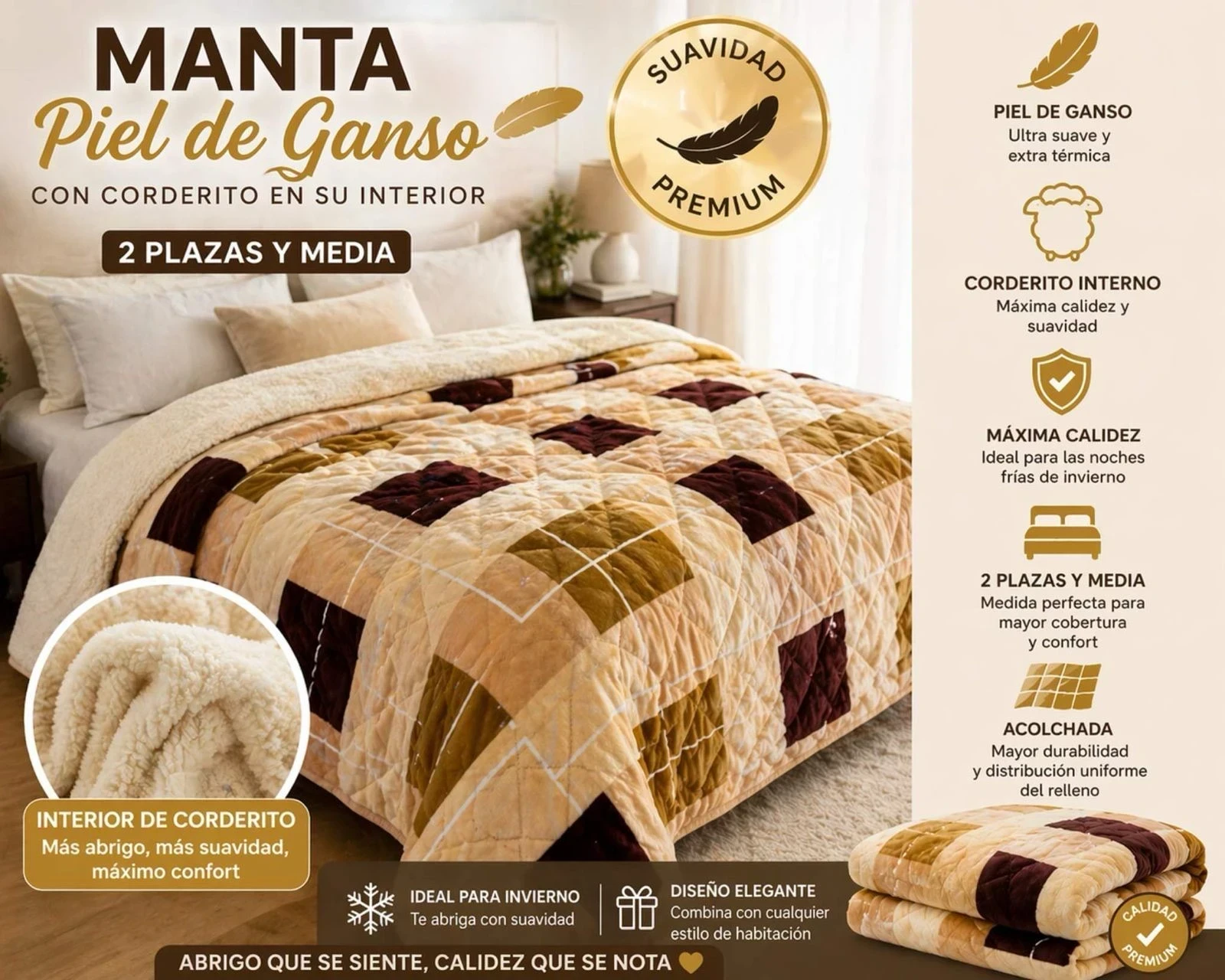 MANTA PIEL DE GANSO 2 1/2 PLAZAS PIEL GANSO