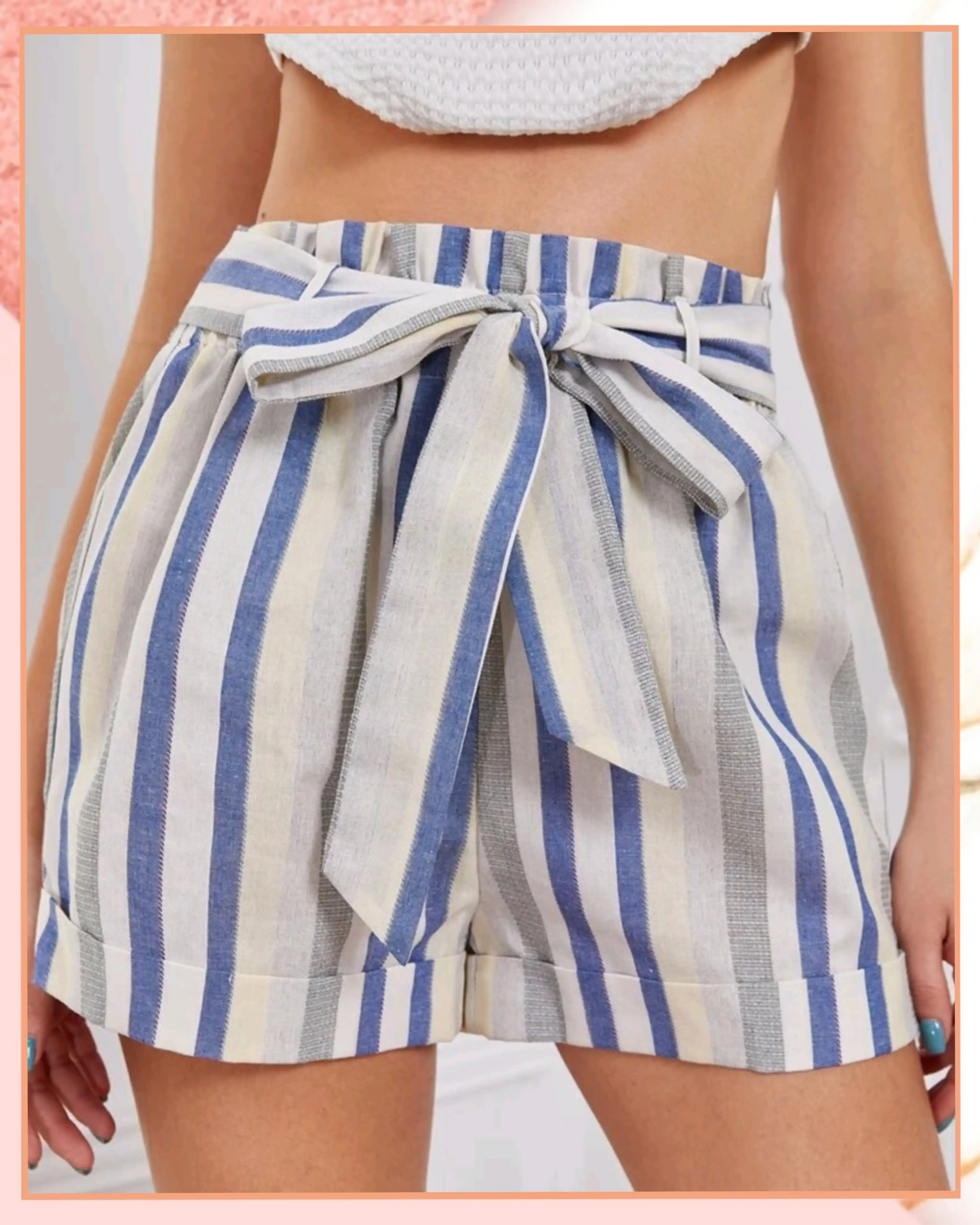 M - Shorts con lazo, rallas azules  2