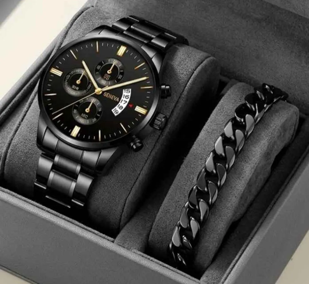 Reloj y Pulsera Black Metal 