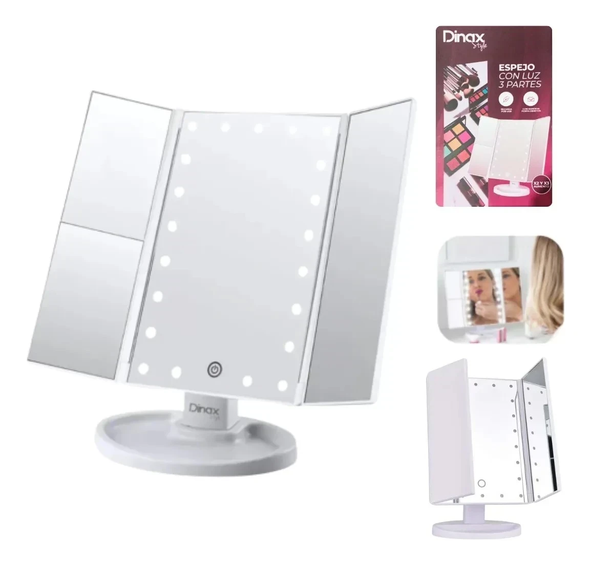 Espejo triple con luz led Dinax 2