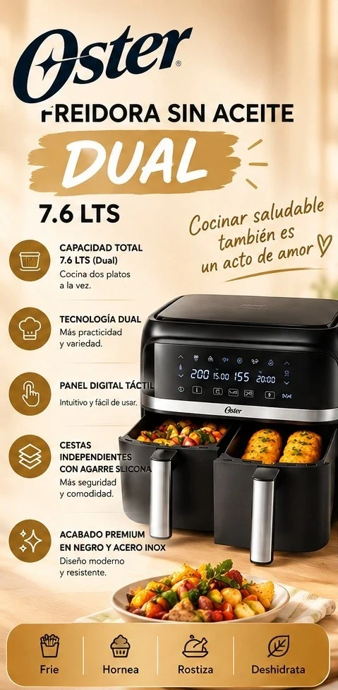 FREIDORA SIN ACEITE DUAL OSTER *CONSULTAR DISPONIBILIDAD CON EL VENDEDOR*