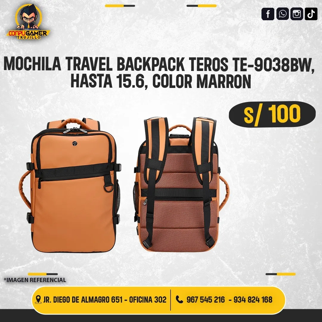 MOCHILA TEROS BACKPACK TRAVEL TE-9038BW MARRON