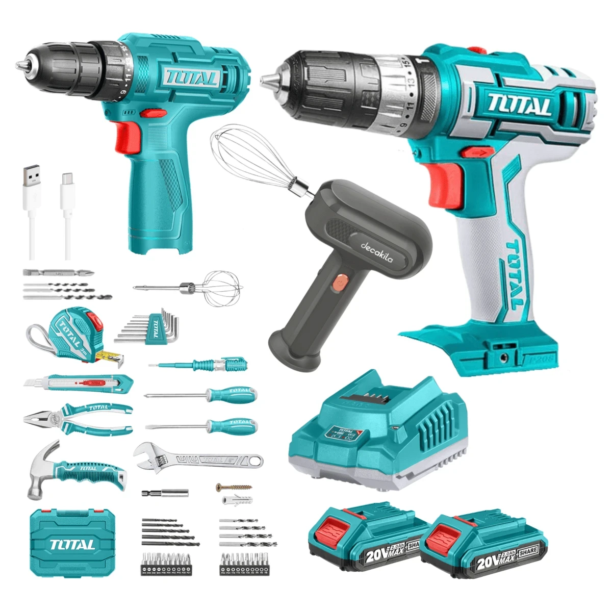 TOSLI231003-THKTHP10892 Taladro percutor 20v + taladro 12v + 89 herramientas total