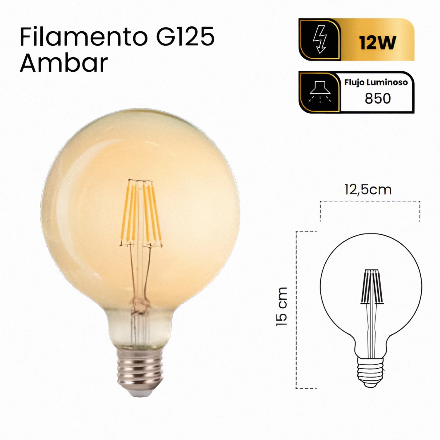 FOCO LED VINTAGE 12W G125 AMBAR 3000K