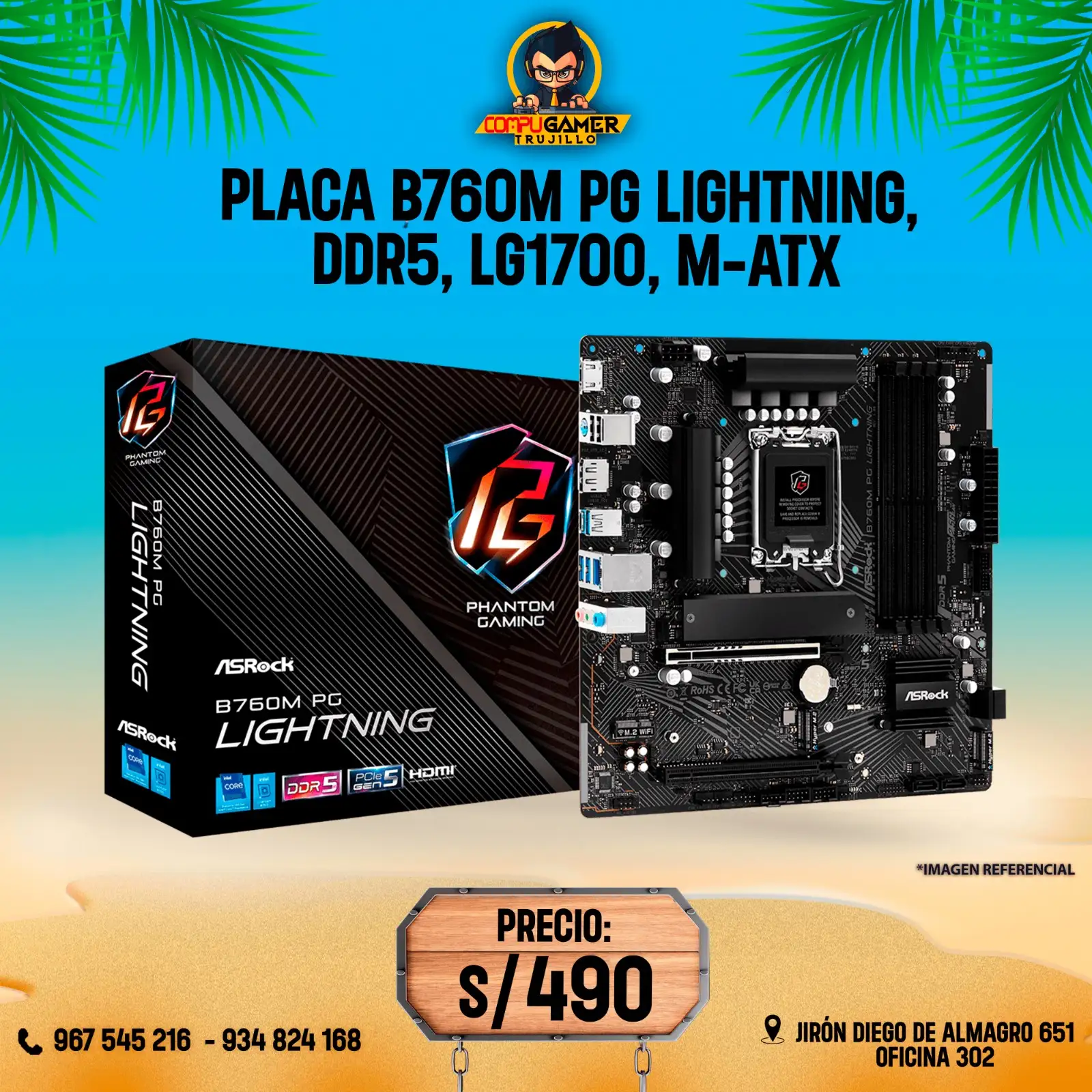PLACA ASROCK B760 PG LIGHTNING, DDR5, LGA1700, M-ATX 