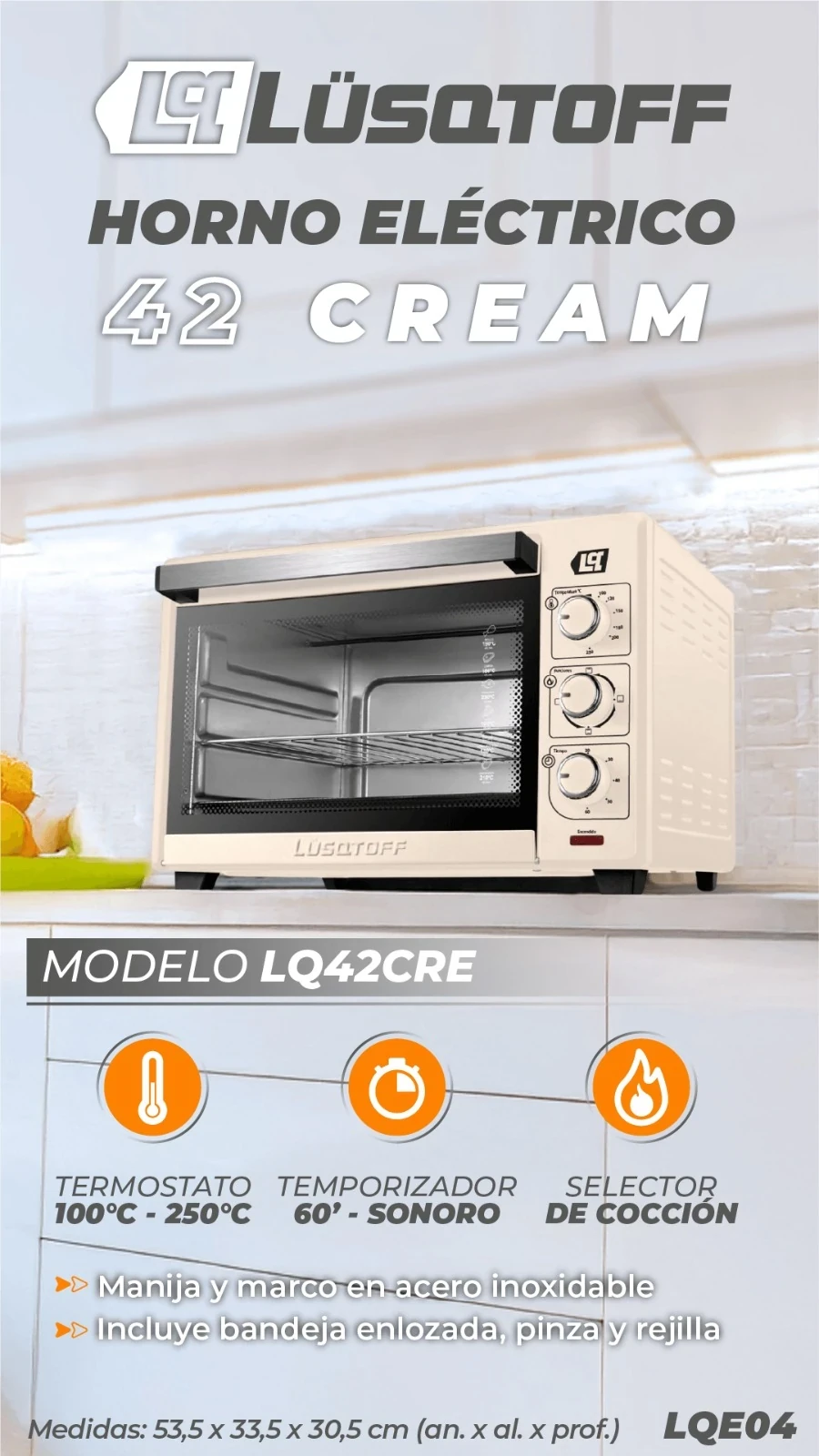HORNO ELÉCTRICO LÜSQTOFF 42 LITROS CREAM