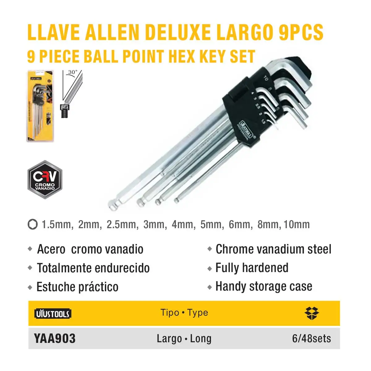 SET LLAVES ALLEN UYUST LARGO de 9 PZ