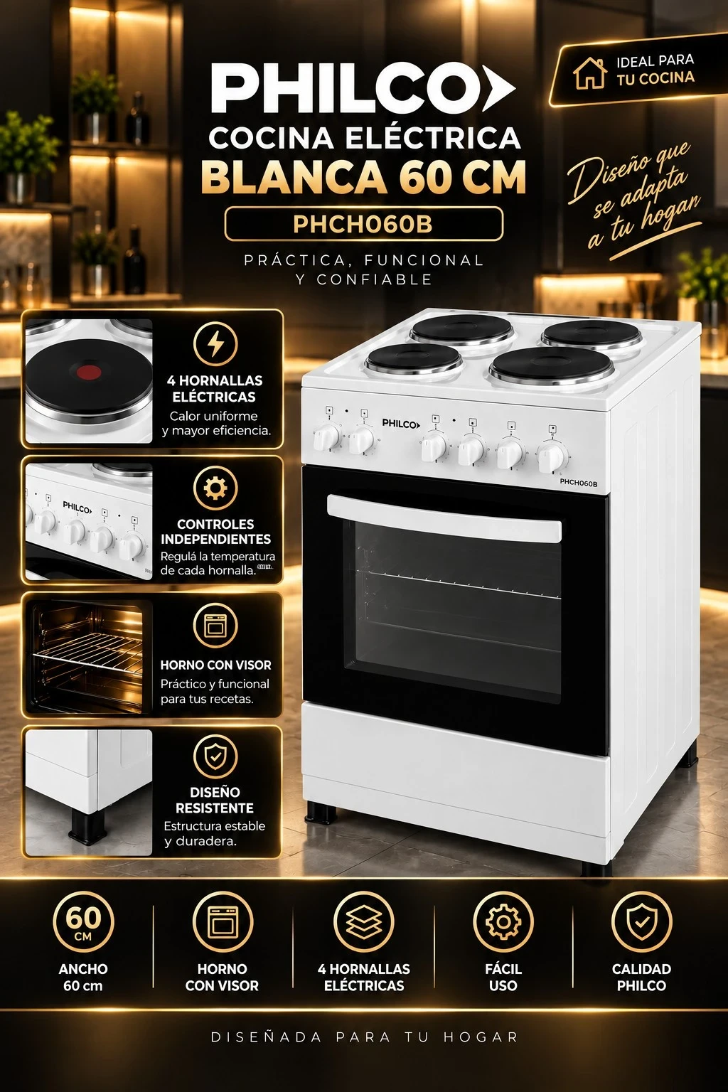 COCINA ELECTRICA PHILCO 60CM *CONSULTAR DISPONIBILDAD CON EL VENDEDOR*