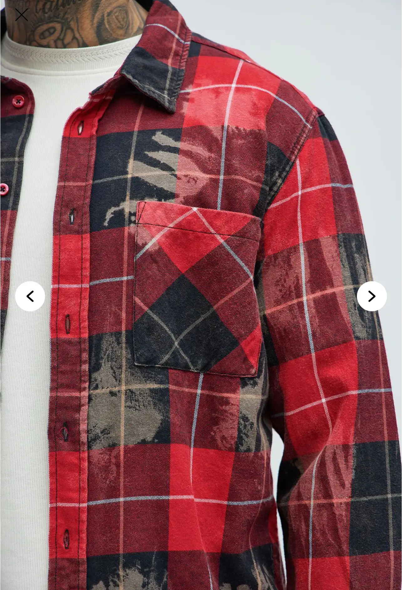 Pershing Distressed Plaid Flannel Shirt - Red/combo 2