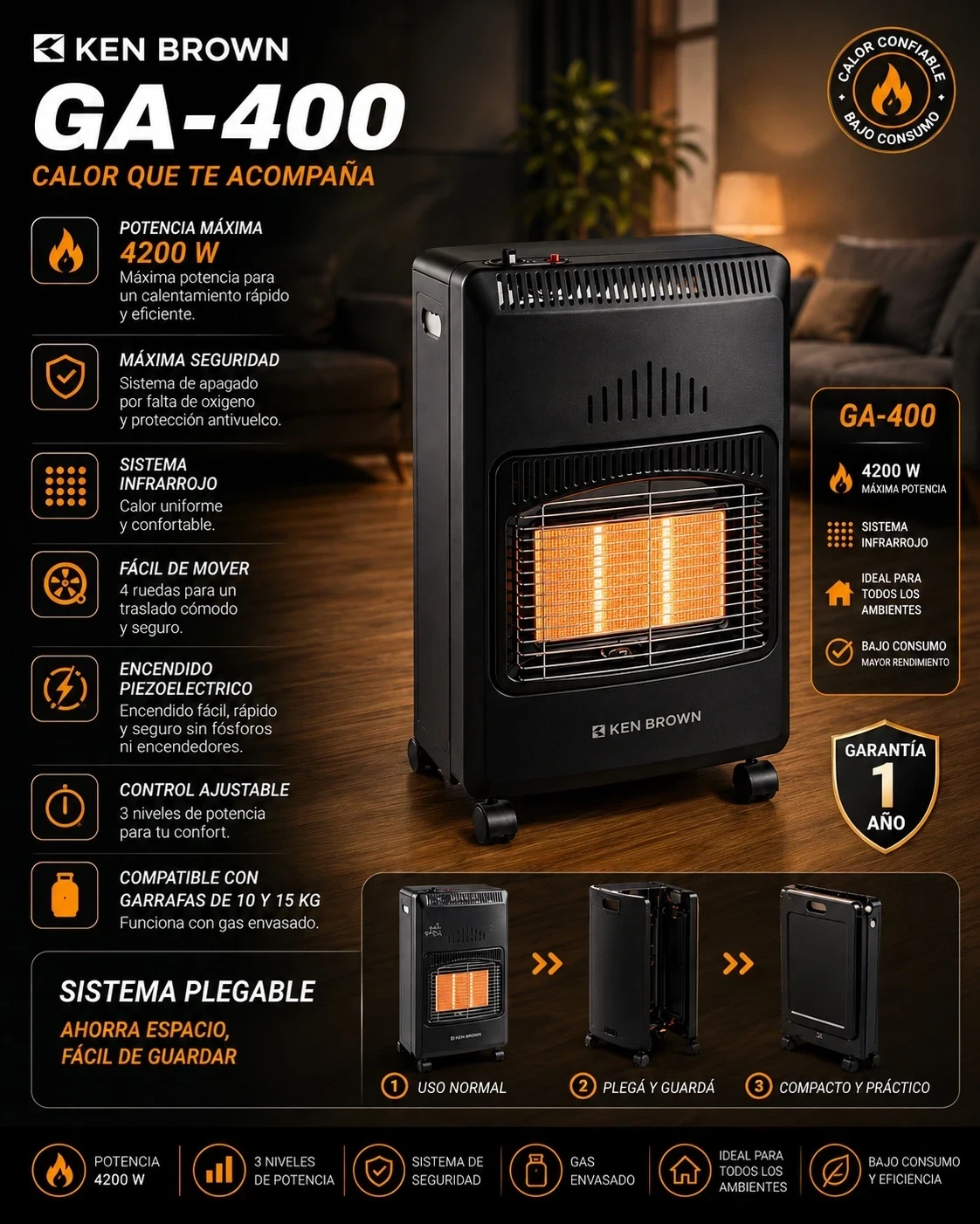 ESTUFA GARRAFERA KEN BROWN 4200W PLEGABLE