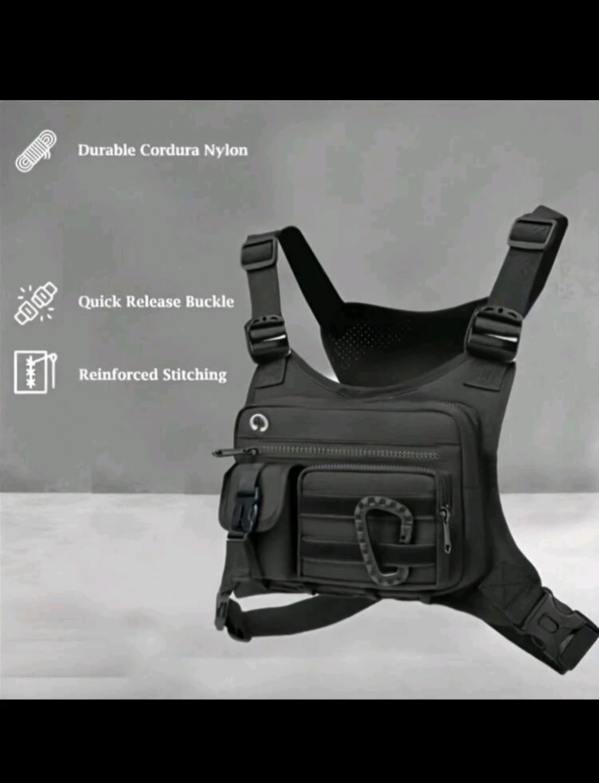 Bolso Táctico de Pecho Premium – Nailon Cordura de Alta Resistencia, Hebillas de Liberación Rápida y Costuras Reforzadas. 6