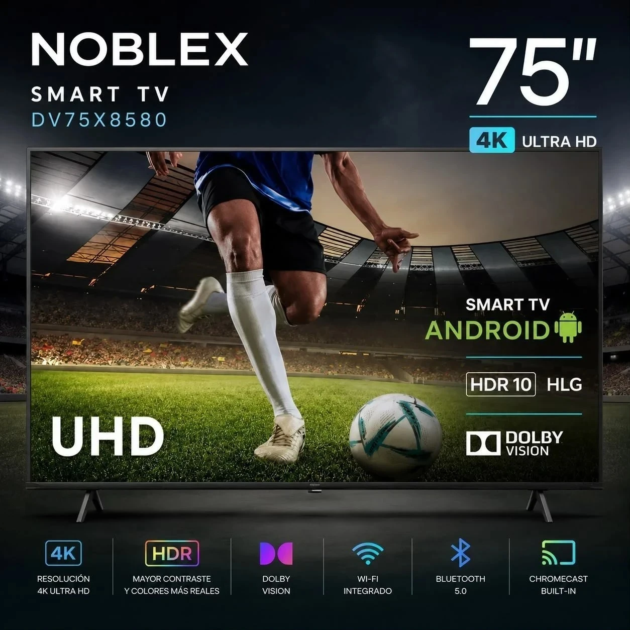 SMART TV NOBLEX 75" 4k GOOGLE LED DV75X850