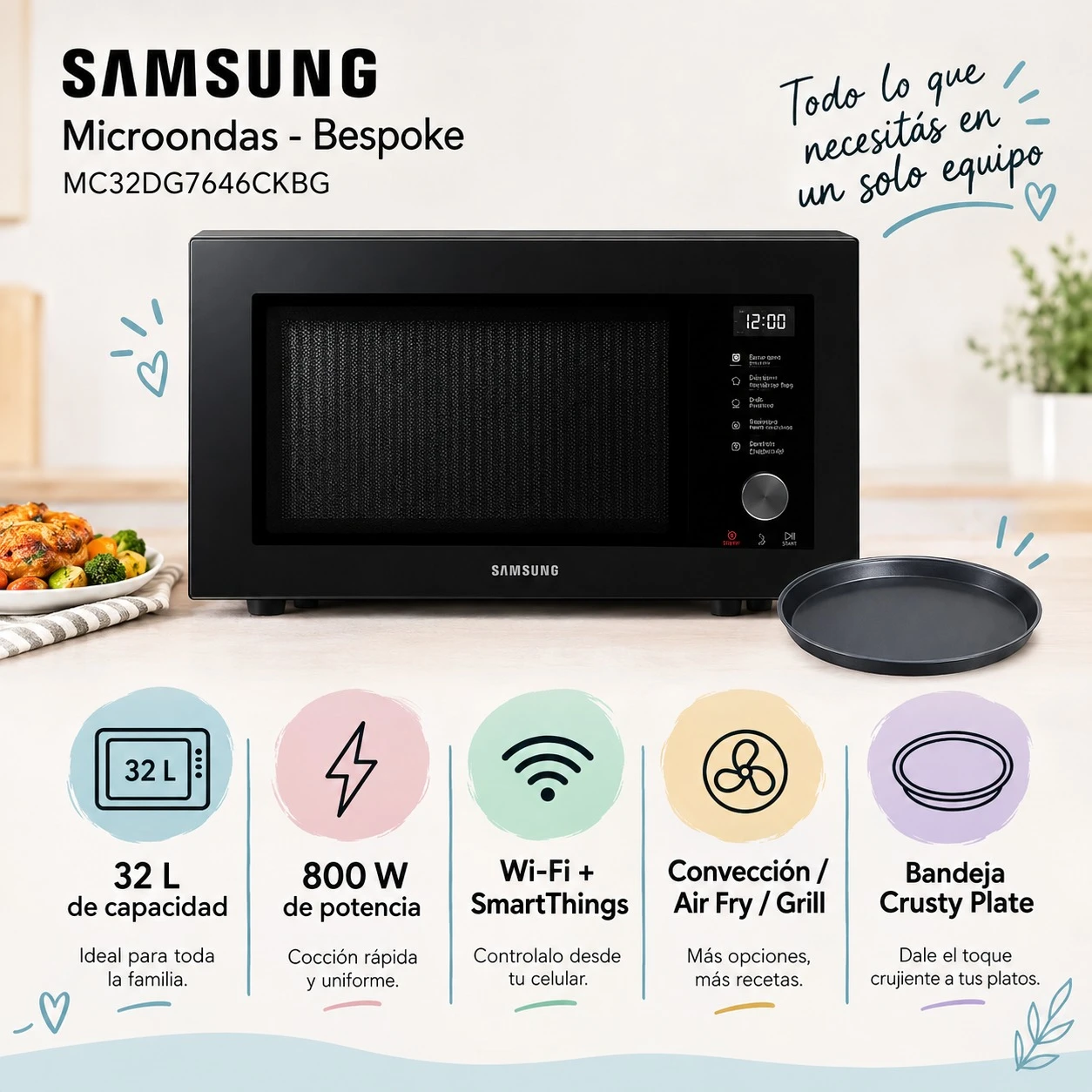 MICROONDAS SAMSUNG 32LTS BESPOKE BLACK MC32DG7646CKBG