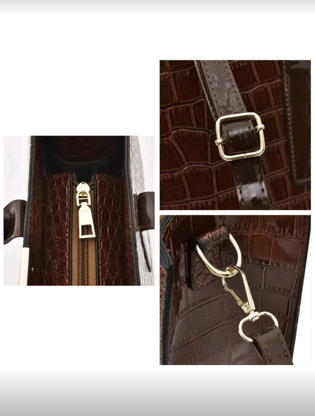 Bolso amplio elegante de piel sintética de cocodrilo café 3