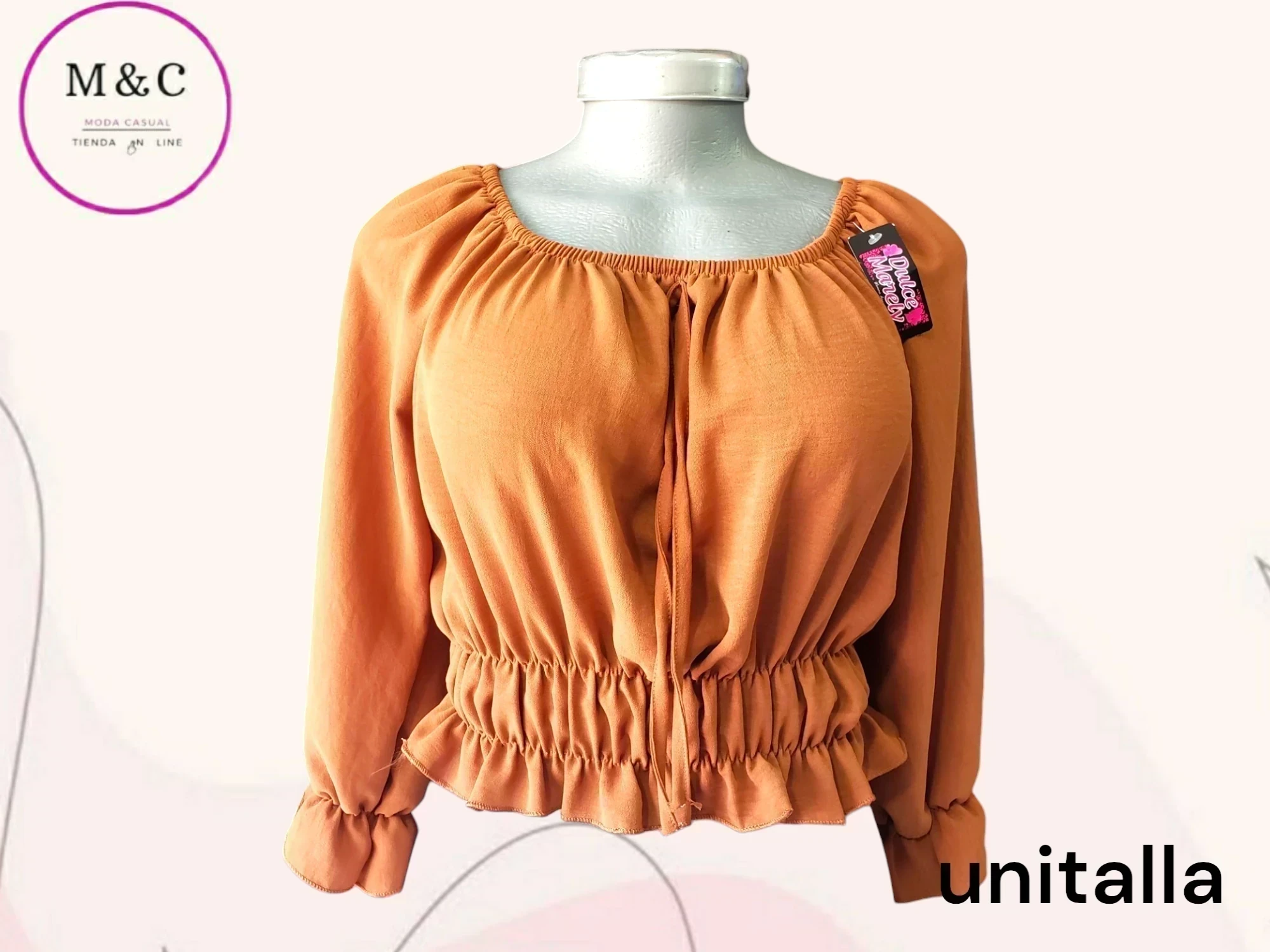Blusa cintura corrugada manga larga  3