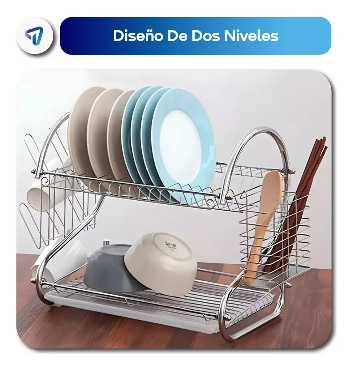 Secaplatos Escurridor Dos Pisos Cromado Inoxidable Waggs 3