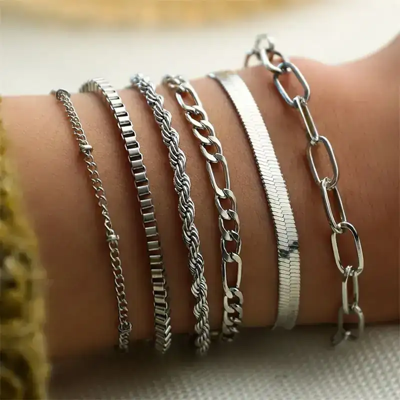 Set x6 Pulseras Giroya Plateados REF: G12