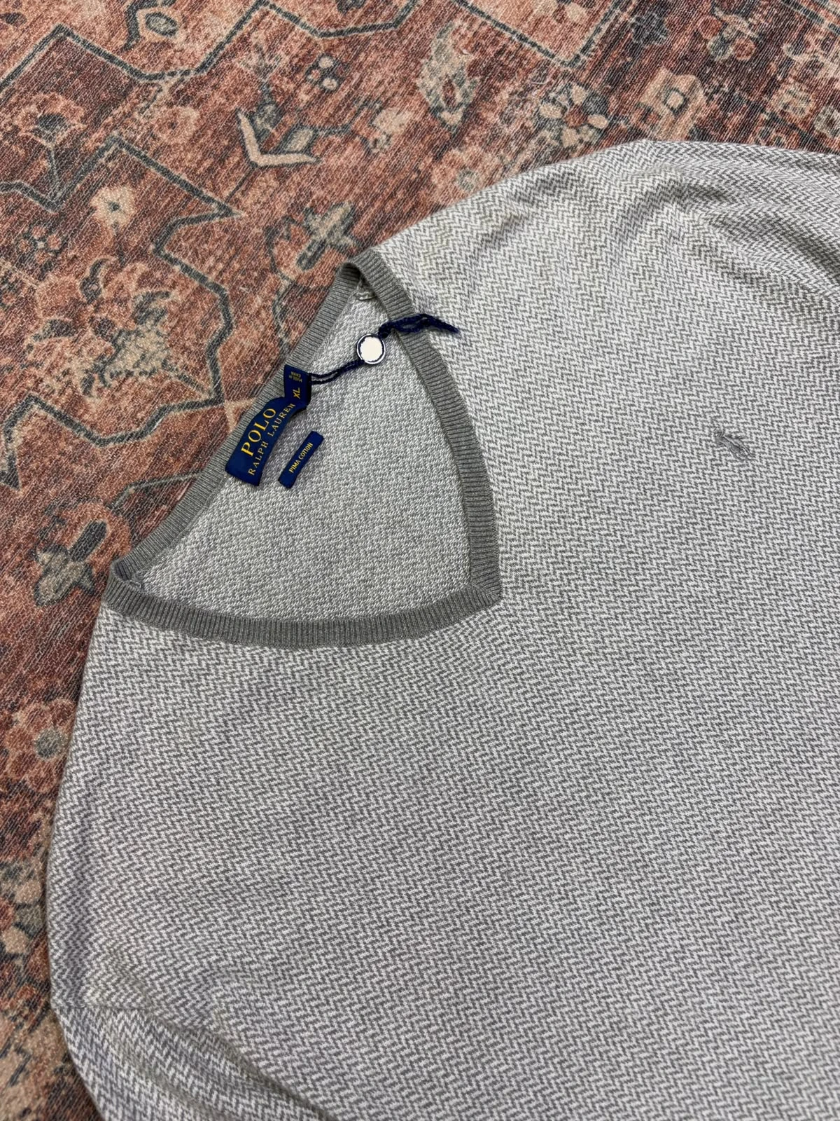 POLO RALPH LAUREN PIMA COTTON HERRINGBONE V-NECK SWEATER 4
