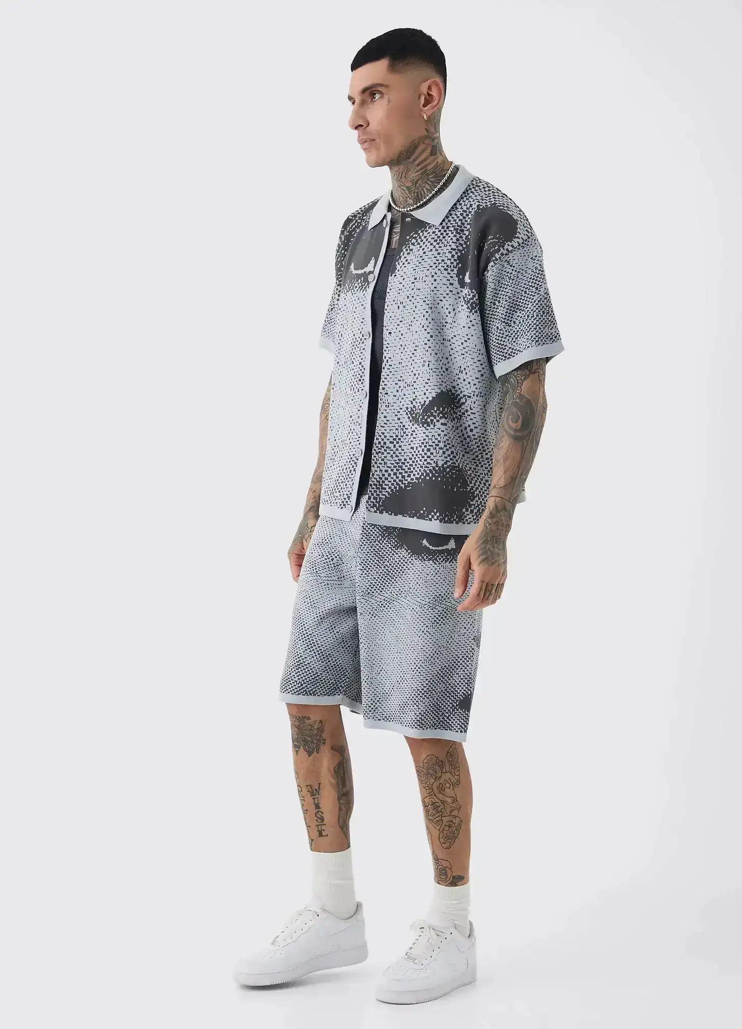 Jacquard Knitted Shirt & Short Set