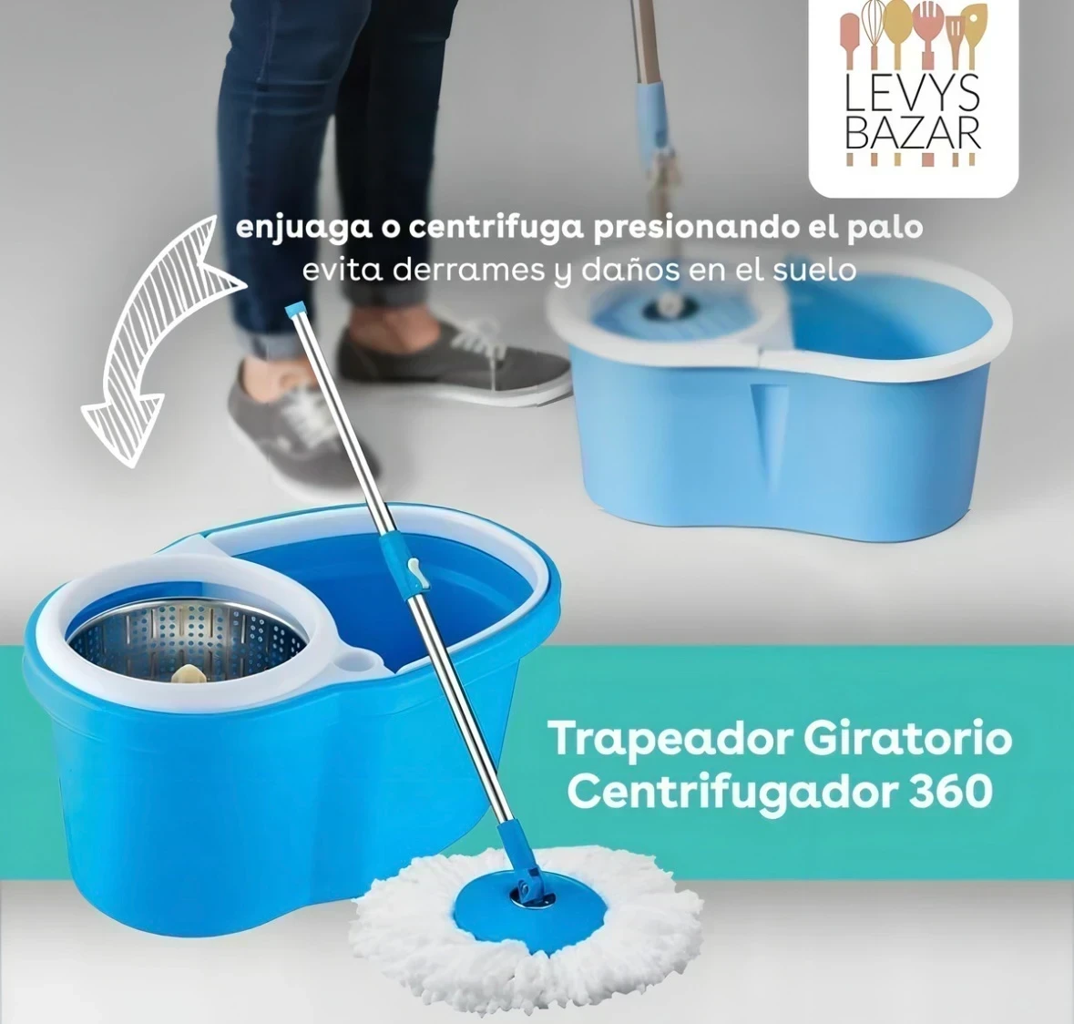 MOPA SPIN CON BALDE, SECADO RAPIDO Y EXPRIMIDO AUTOMATICO 2
